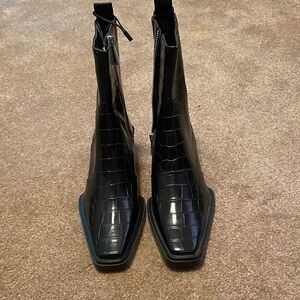 Zara Black Croc-Embossed Ankle Boots